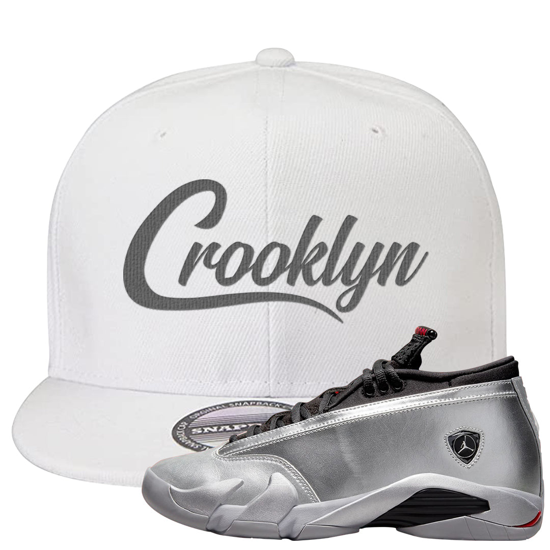 Metallic Silver Low 14s Snapback Hat | Crooklyn, White