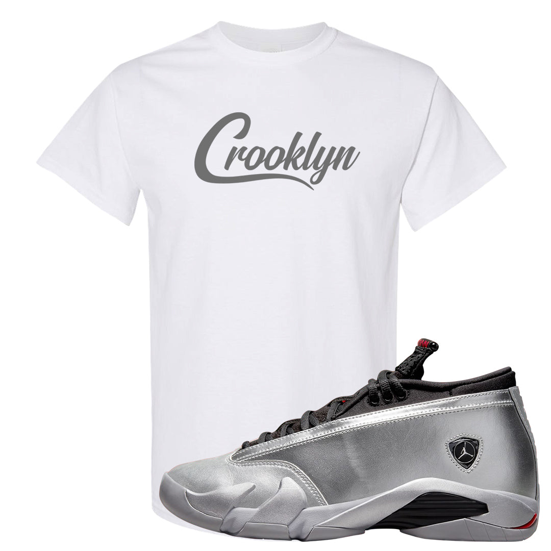 Metallic Silver Low 14s T Shirt | Crooklyn, White