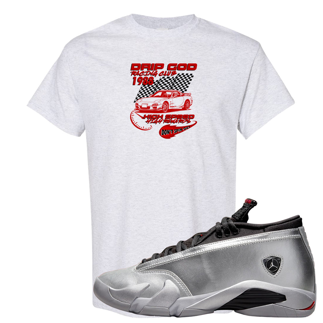 Metallic Silver Low 14s T Shirt | Drip God Racing Club, Ash
