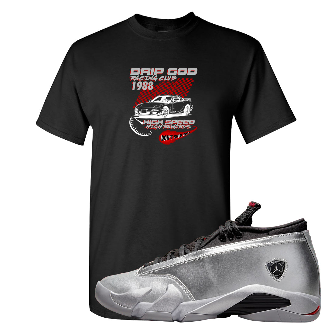 Metallic Silver Low 14s T Shirt | Drip God Racing Club, Black