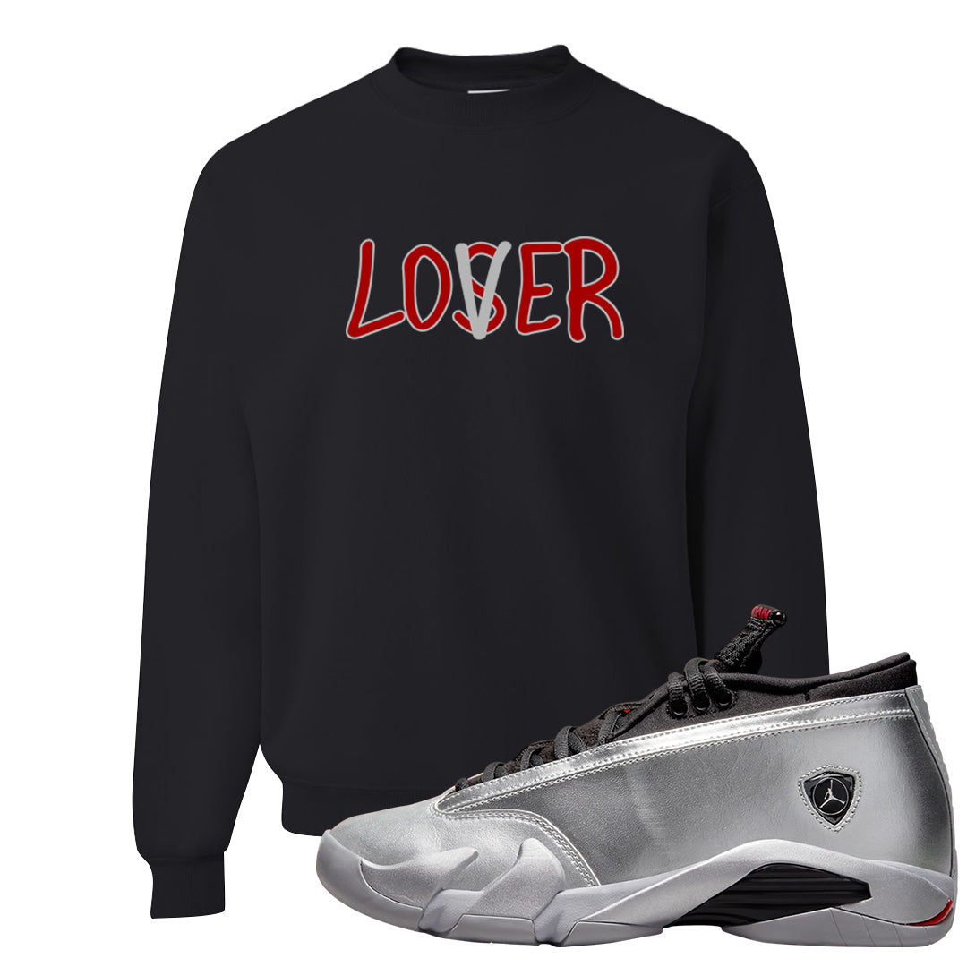 Metallic Silver Low 14s Crewneck Sweatshirt | Lover, Black
