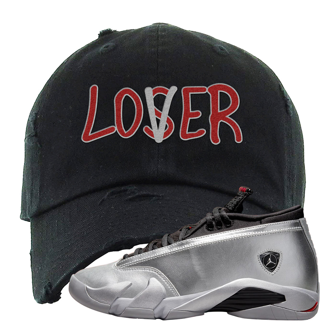 Metallic Silver Low 14s Distressed Dad Hat | Lover, Black