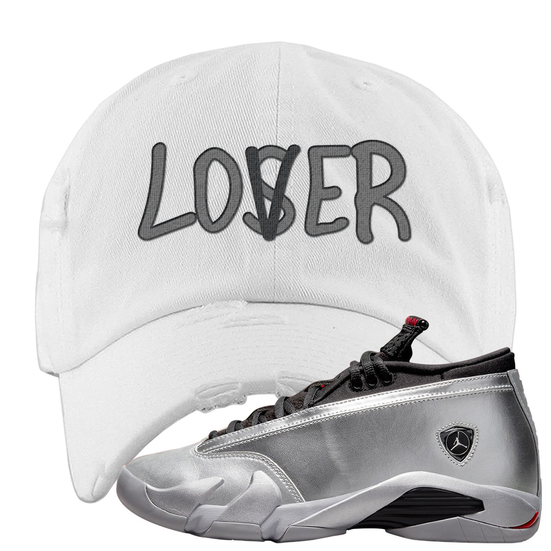 Metallic Silver Low 14s Distressed Dad Hat | Lover, White