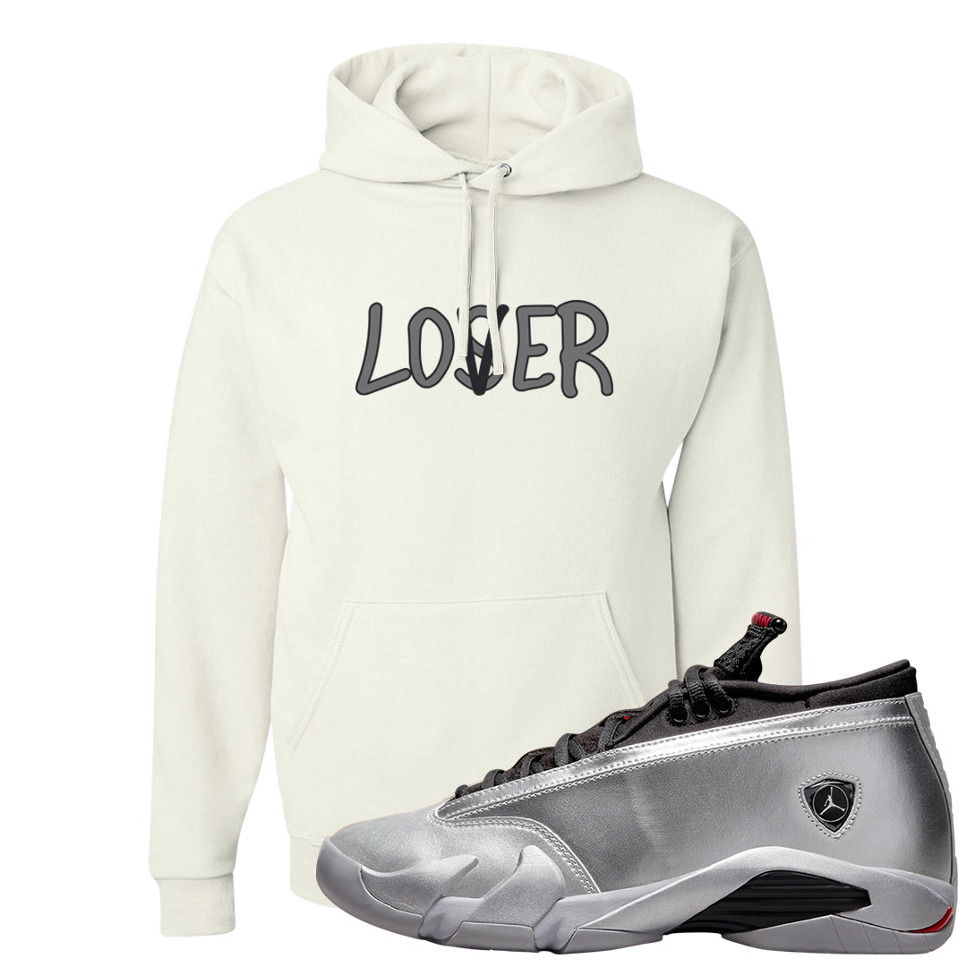 Metallic Silver Low 14s Hoodie | Lover, White