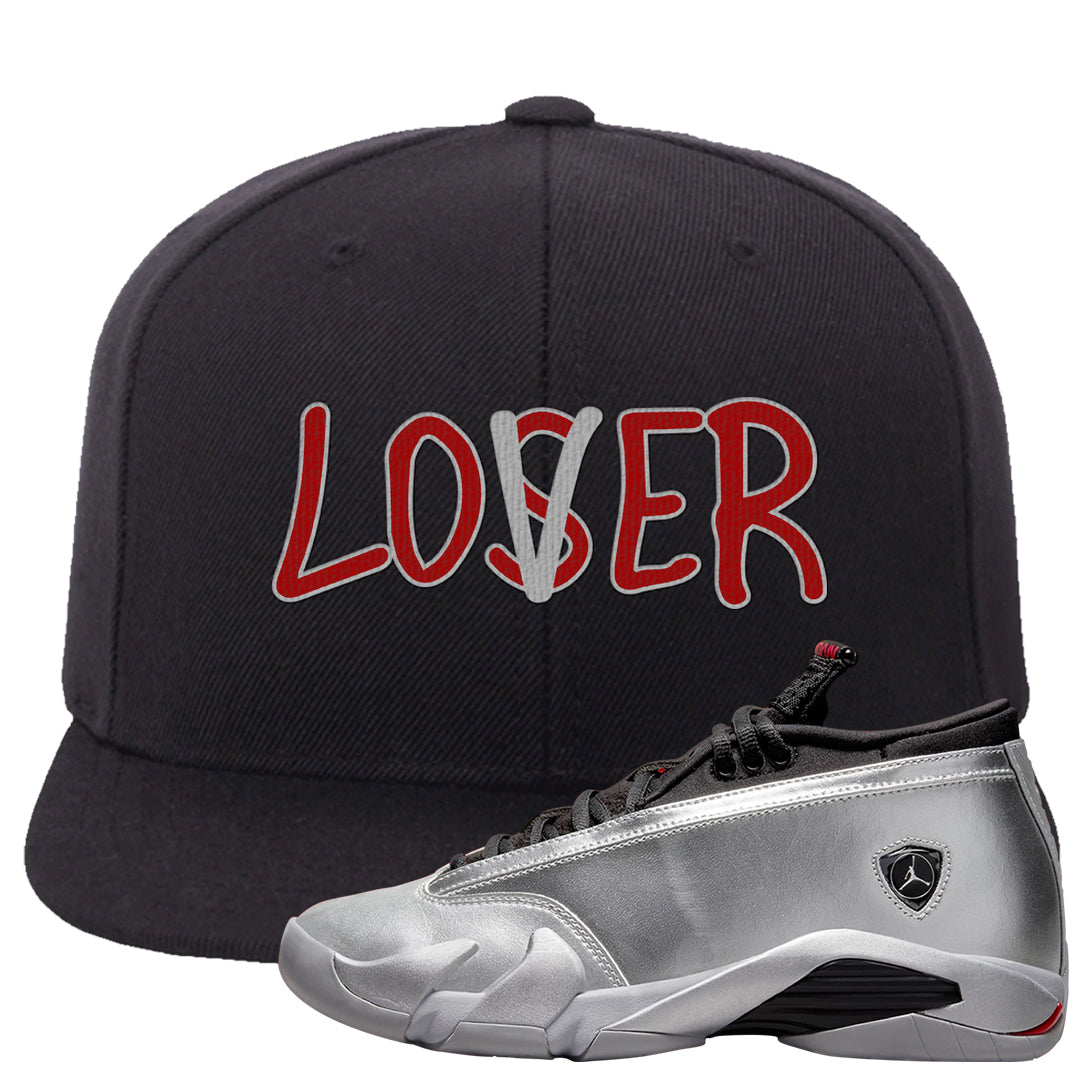 Metallic Silver Low 14s Snapback Hat | Lover, Black