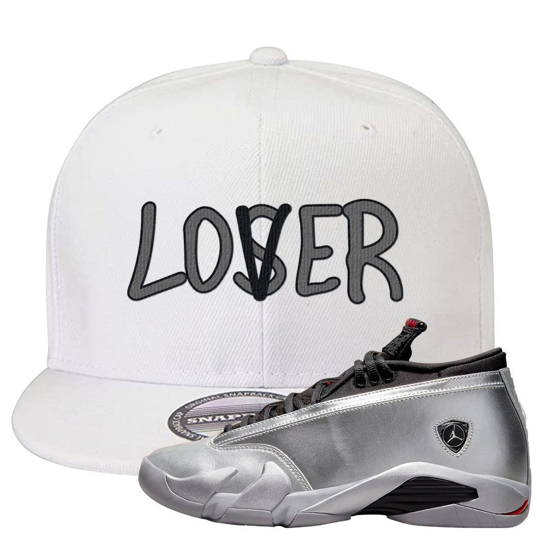 Metallic Silver Low 14s Snapback Hat | Lover, White