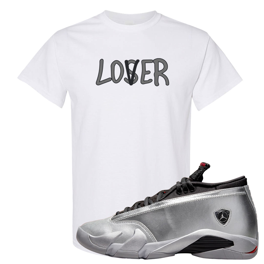 Metallic Silver Low 14s T Shirt | Lover, White