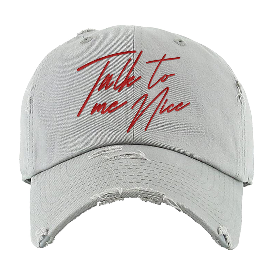 Metallic Silver Low 14s Distressed Dad Hat | Talk To Me Nice, Light Gray