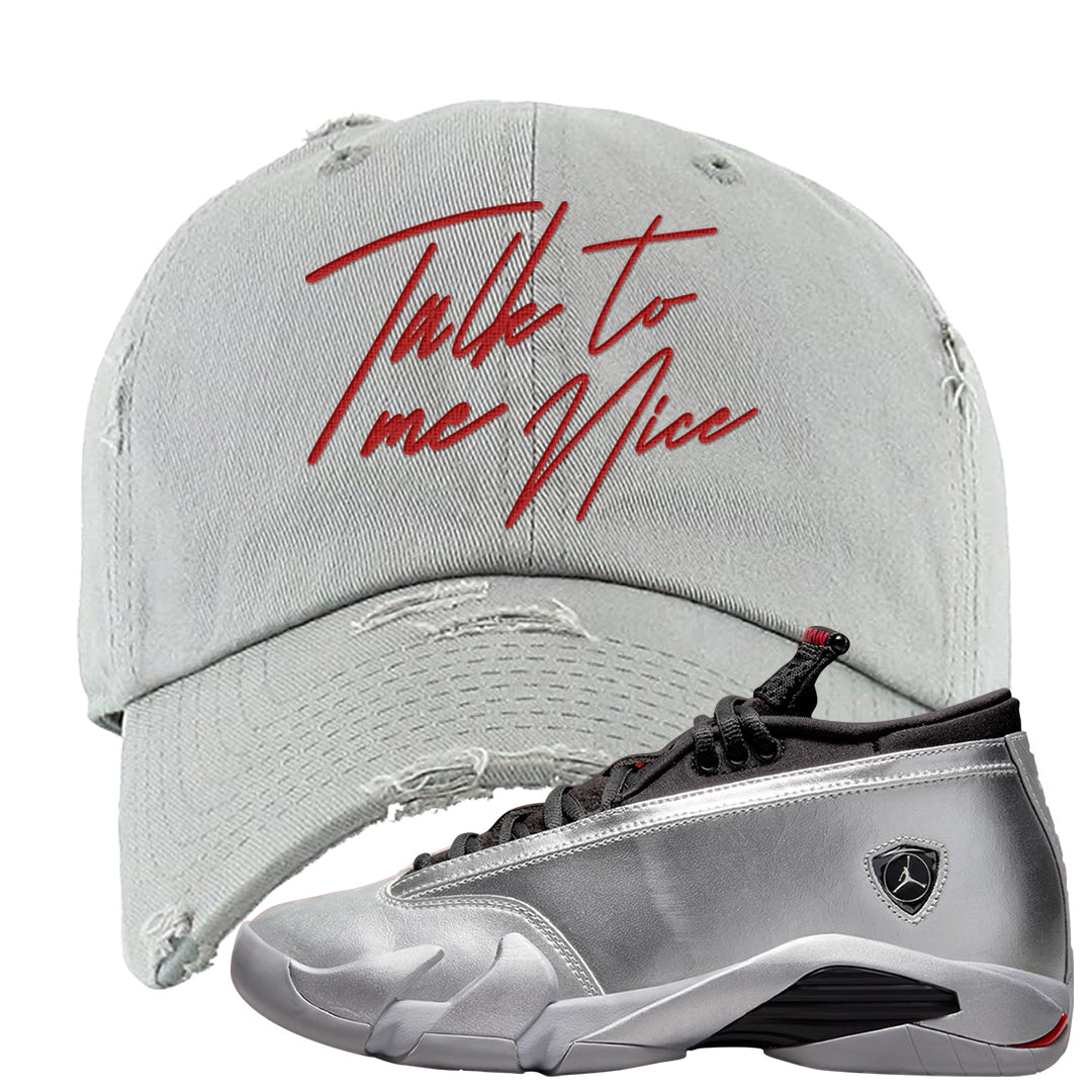 Metallic Silver Low 14s Distressed Dad Hat | Talk To Me Nice, Light Gray