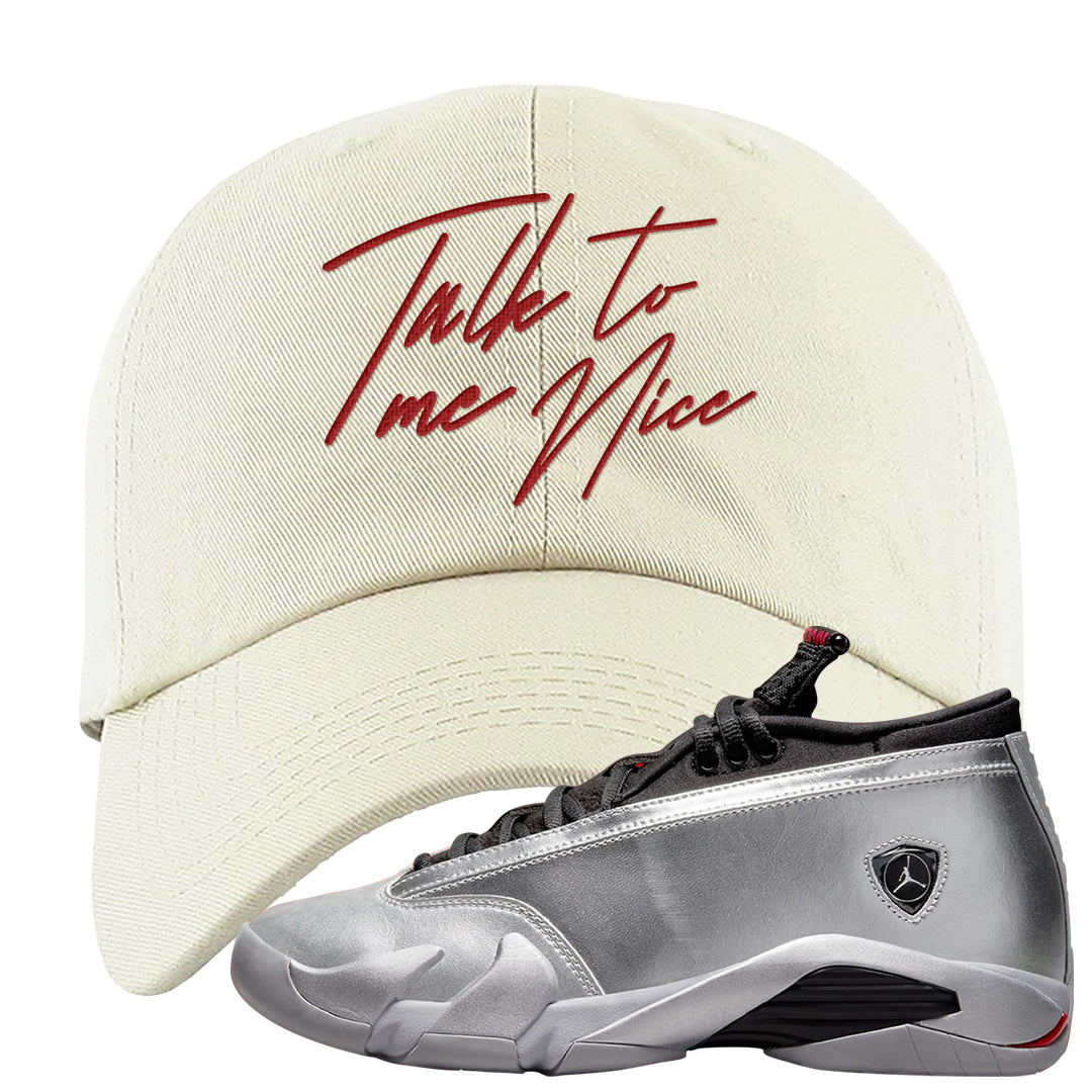 Metallic Silver Low 14s Dad Hat | Talk To Me Nice, White