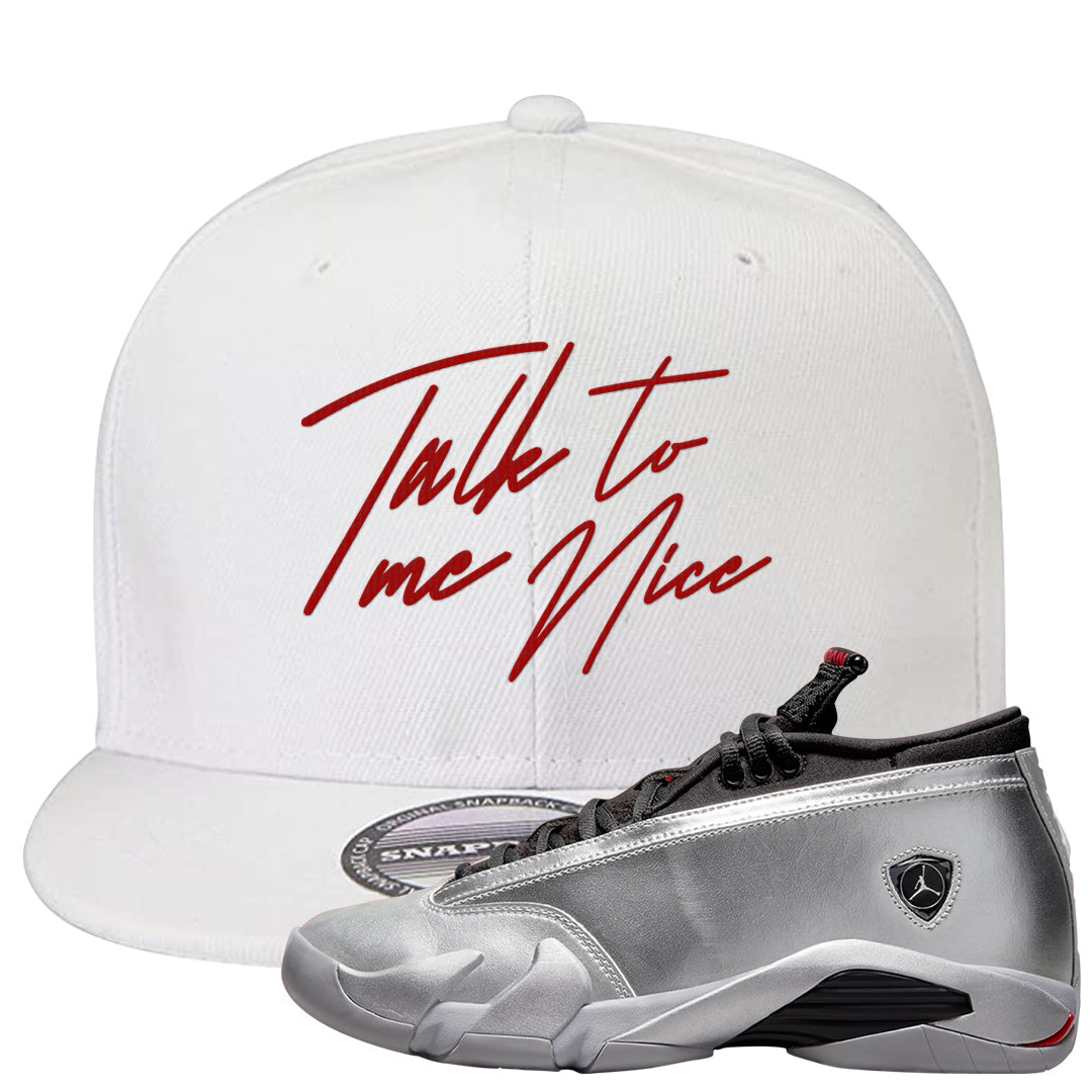 Metallic Silver Low 14s Snapback Hat | Talk To Me Nice, White