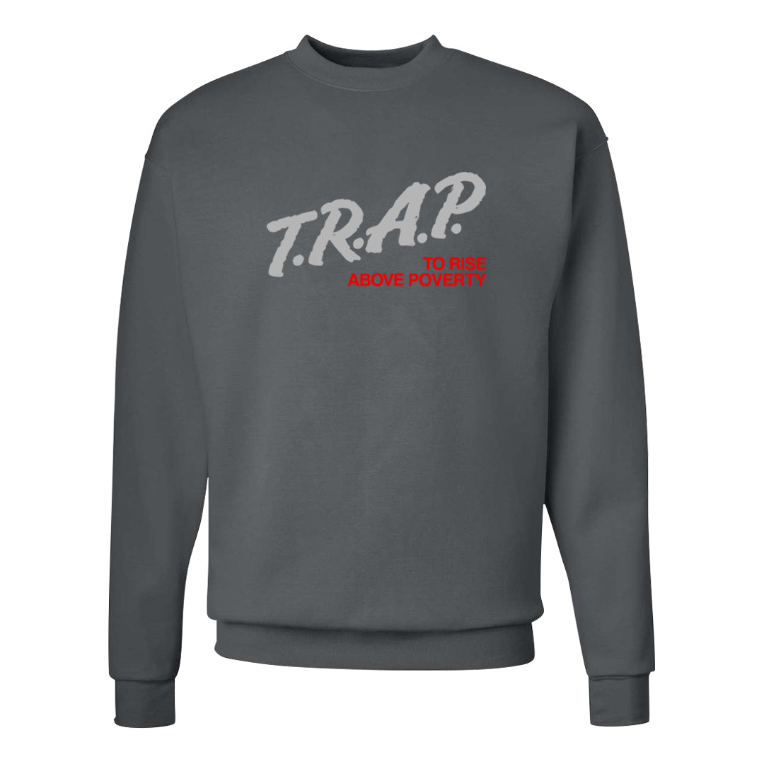 Metallic Silver Low 14s Crewneck Sweatshirt | Trap To Rise Above Poverty, Smoke Grey