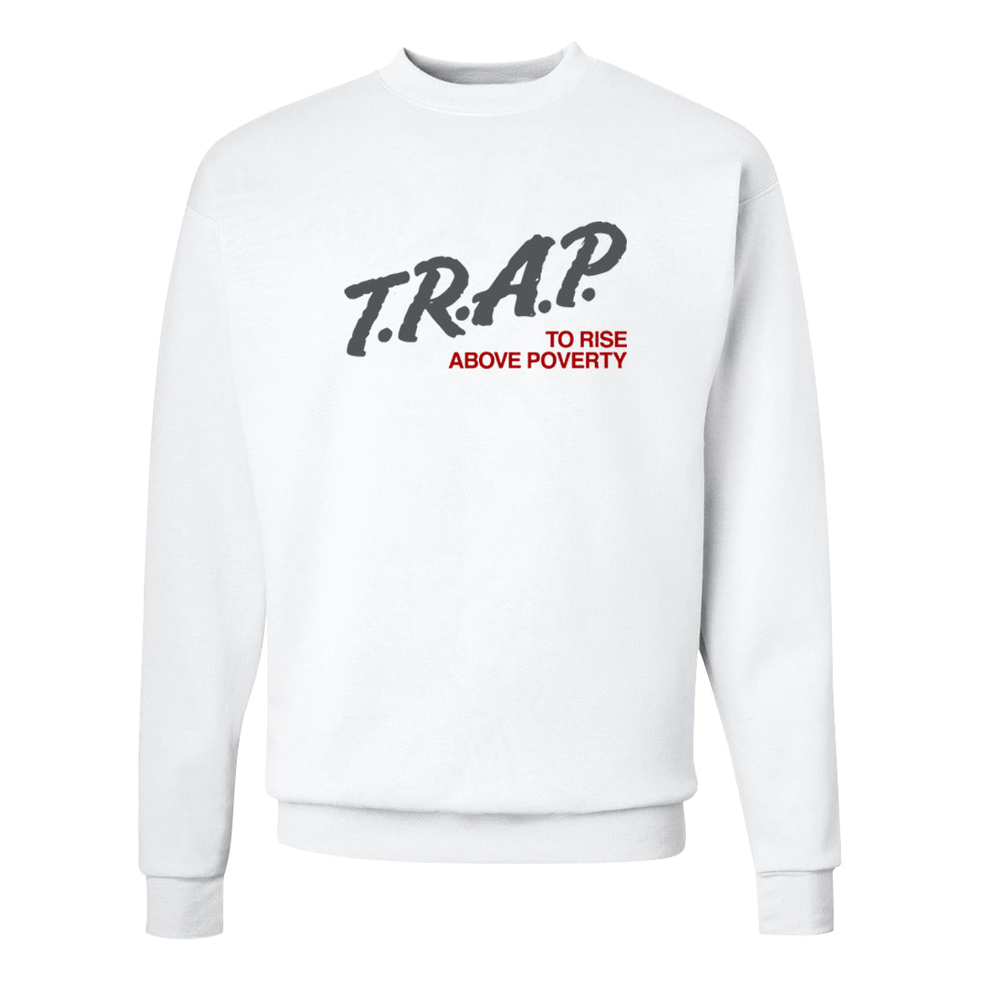 Metallic Silver Low 14s Crewneck Sweatshirt | Trap To Rise Above Poverty, White