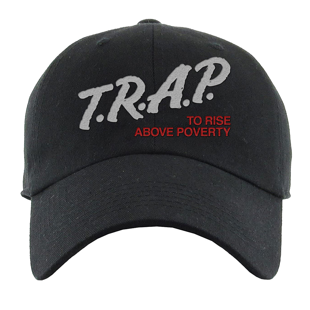 Metallic Silver Low 14s Dad Hat | Trap To Rise Above Poverty, Black