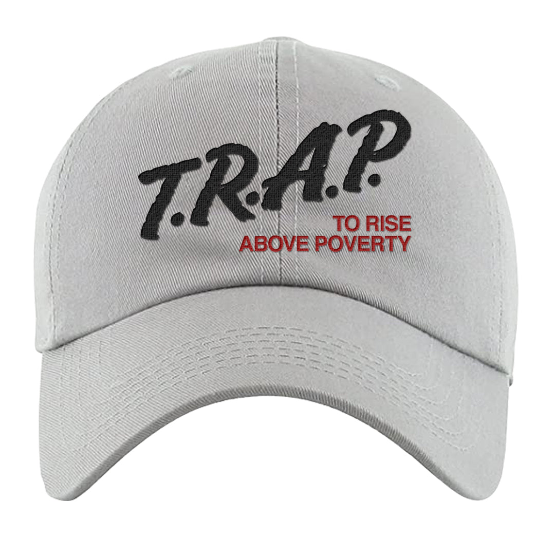 Metallic Silver Low 14s Dad Hat | Trap To Rise Above Poverty, Light Gray