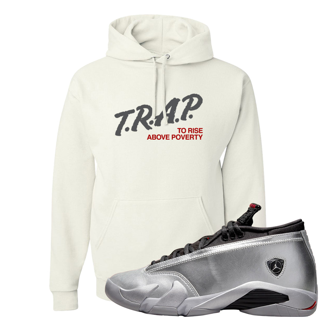 Metallic Silver Low 14s Hoodie | Trap To Rise Above Poverty, White