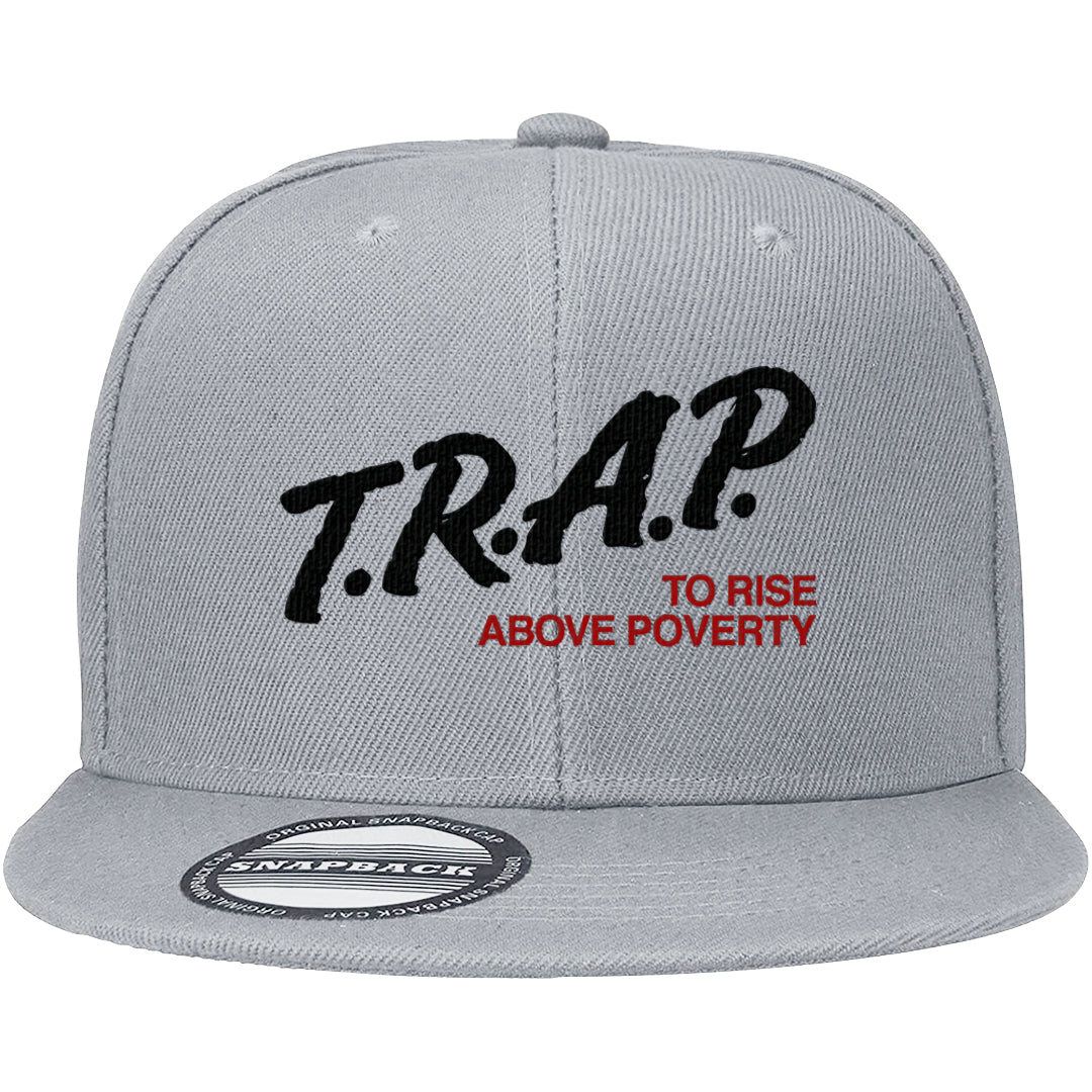 Metallic Silver Low 14s Snapback Hat | Trap To Rise Above Poverty, Light Gray