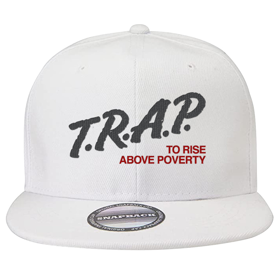 Metallic Silver Low 14s Snapback Hat | Trap To Rise Above Poverty, White