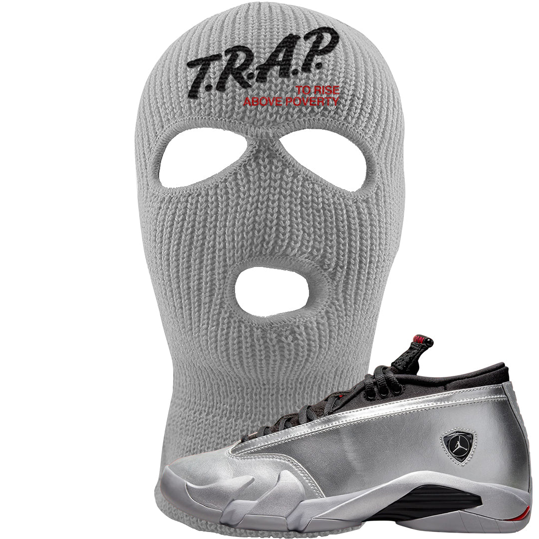 Metallic Silver Low 14s Ski Mask | Trap To Rise Above Poverty, Light Gray