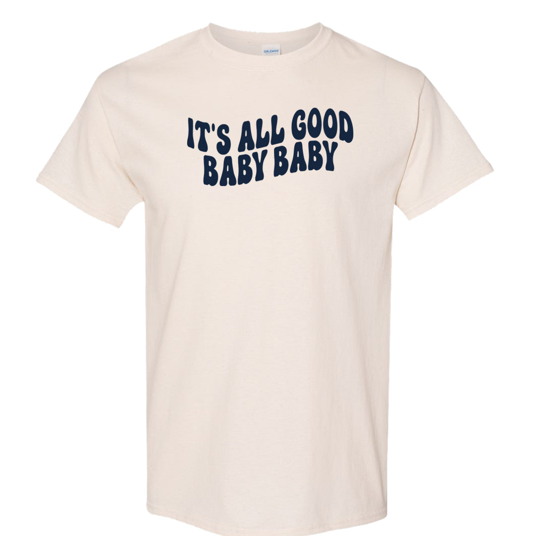 Burnt Sunrise White Navy 1s T Shirt | All Good Baby, Natural