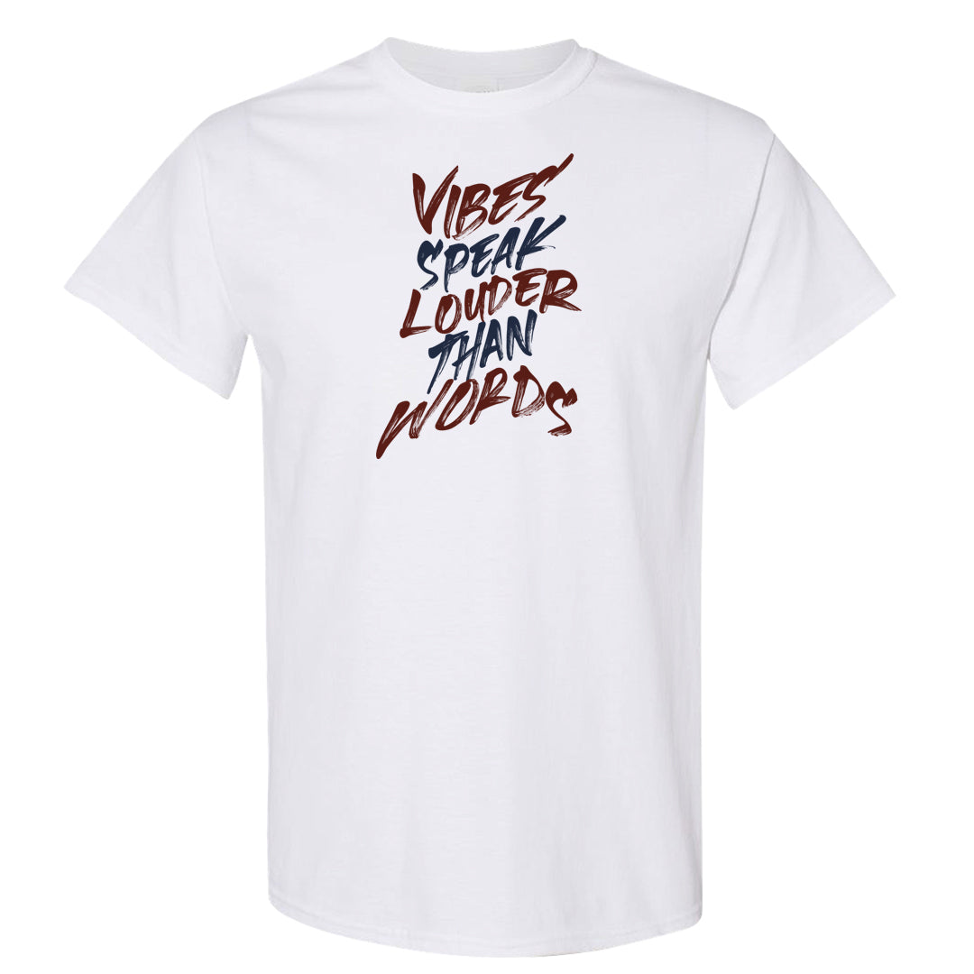 Burnt Sunrise White Navy 1s T Shirt | Vibes Speak Louder Than Words, White