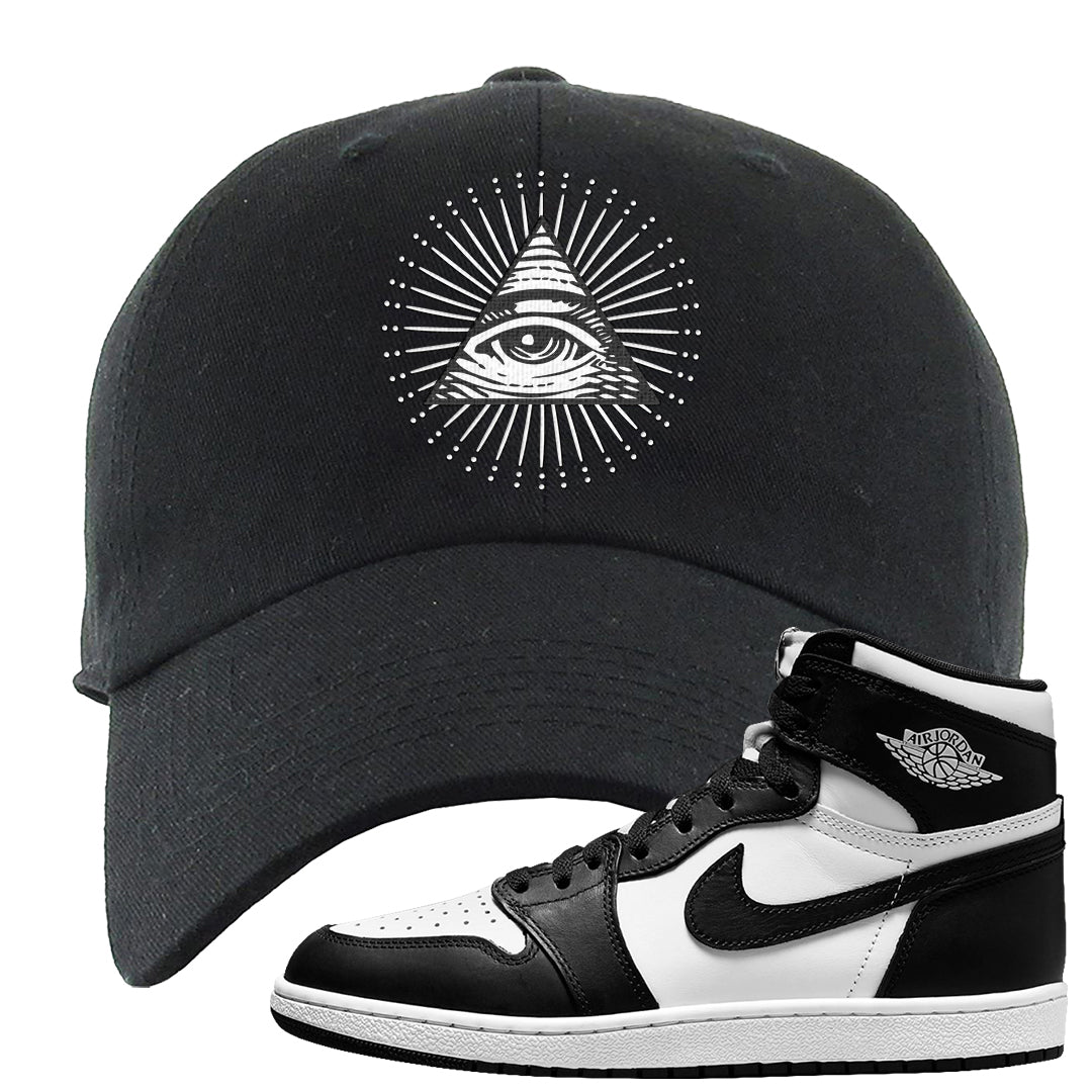 Black White Hi 85 1s Dad Hat | All Seeing Eye, Black