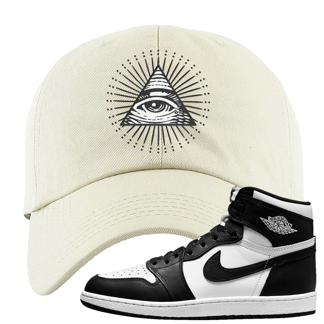 Black White Hi 85 1s Dad Hat | All Seeing Eye, White