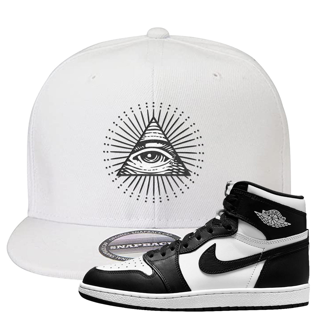 Black White Hi 85 1s Snapback Hat | All Seeing Eye, White