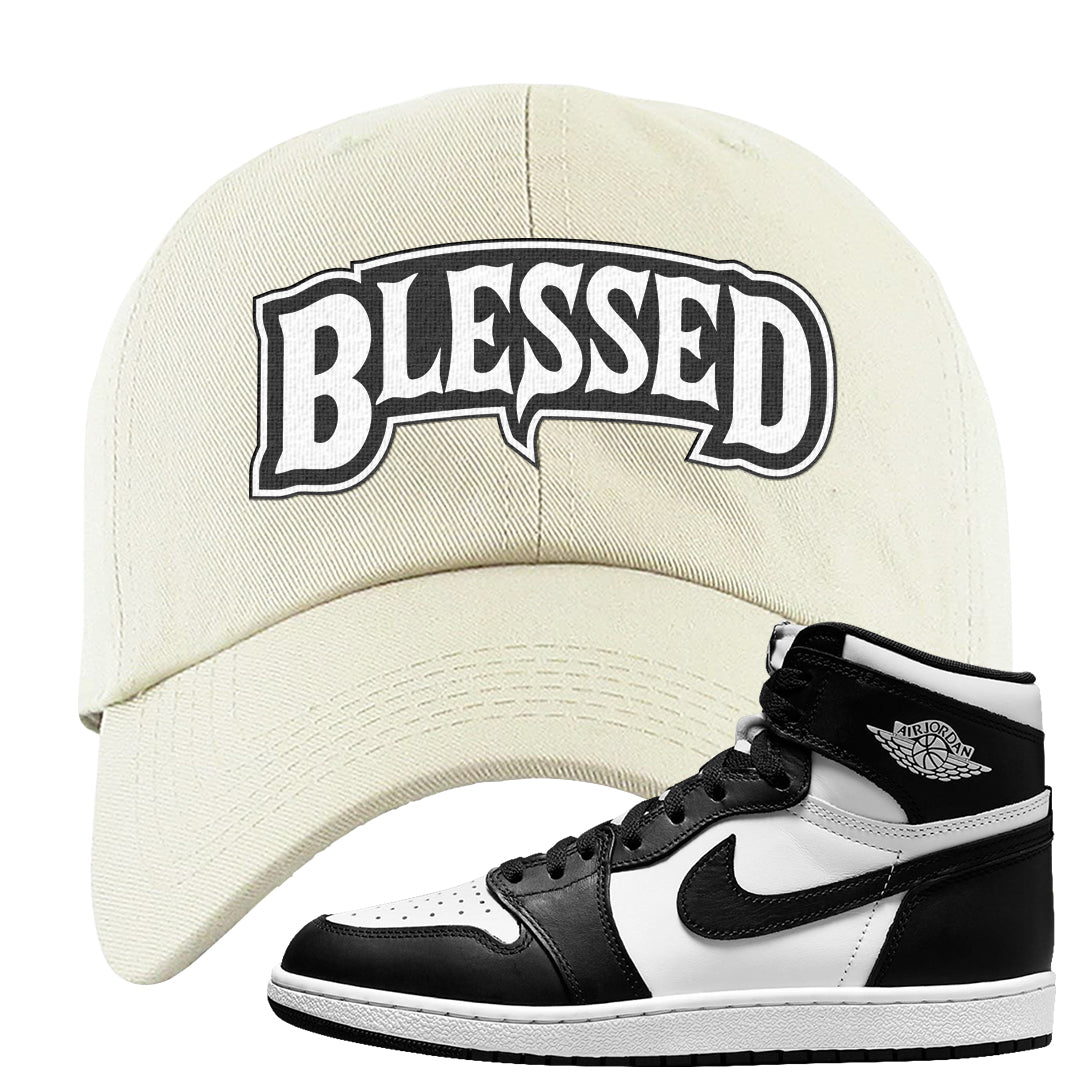 Black White Hi 85 1s Dad Hat | Blessed Arch, White