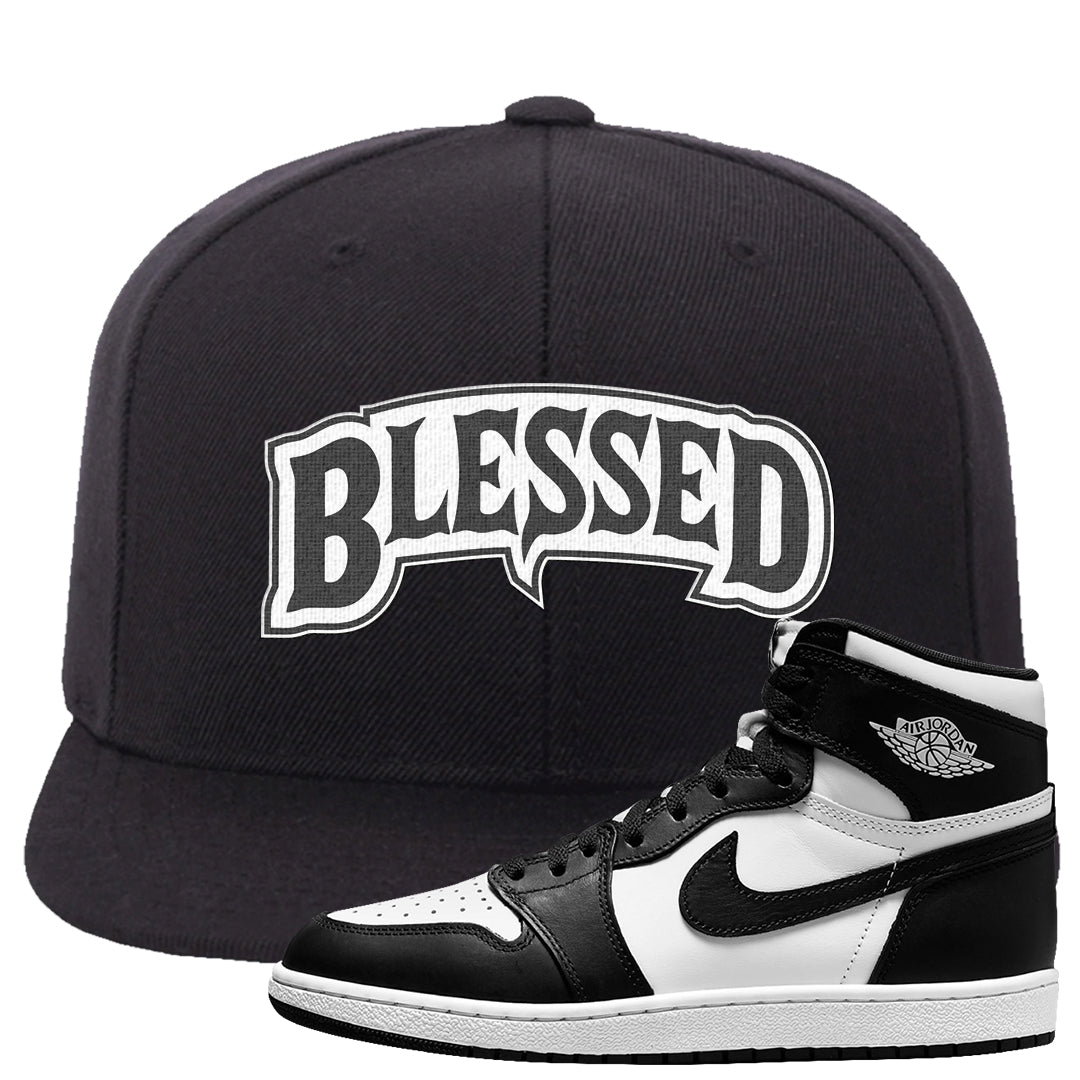 Black White Hi 85 1s Snapback Hat | Blessed Arch, Black