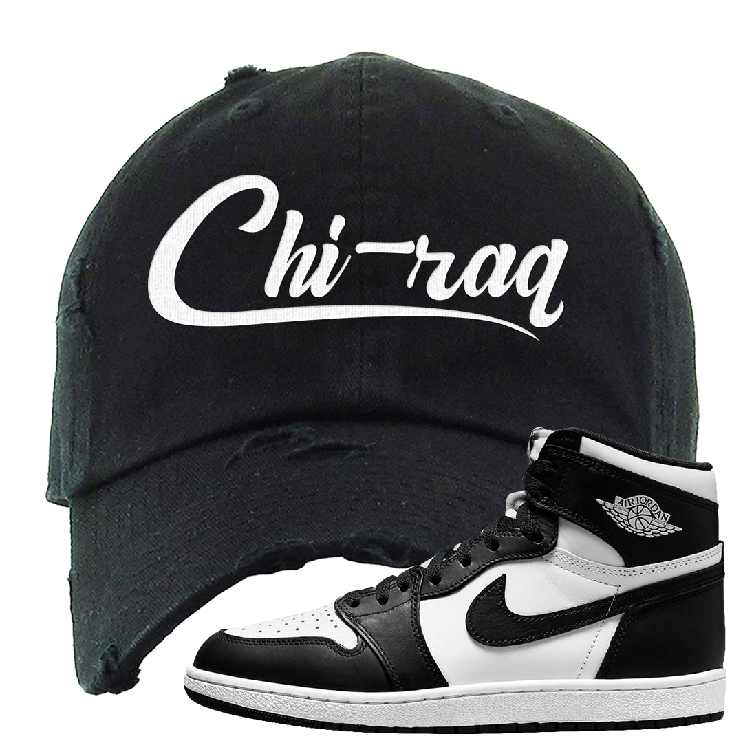 Black White Hi 85 1s Distressed Dad Hat | Chiraq, Black