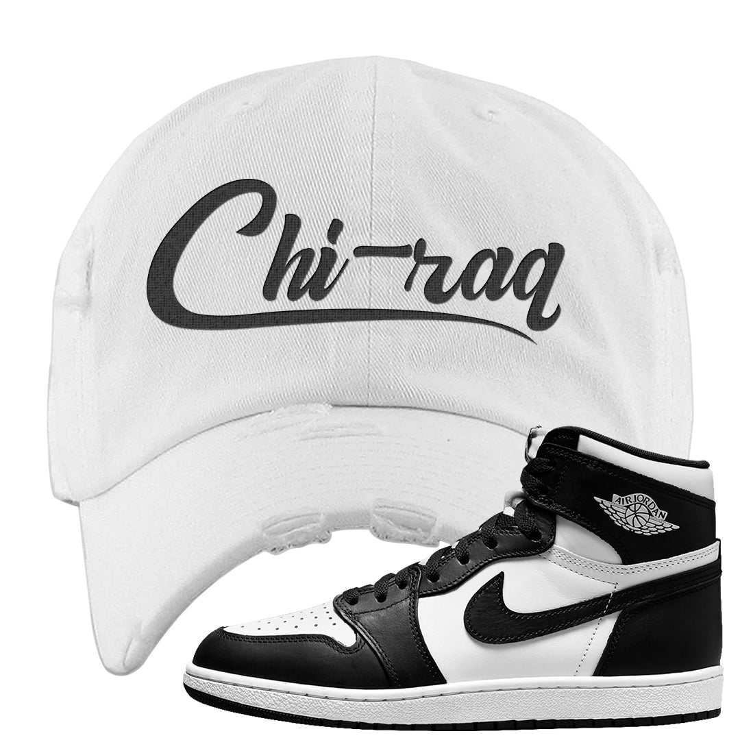 Black White Hi 85 1s Distressed Dad Hat | Chiraq, White
