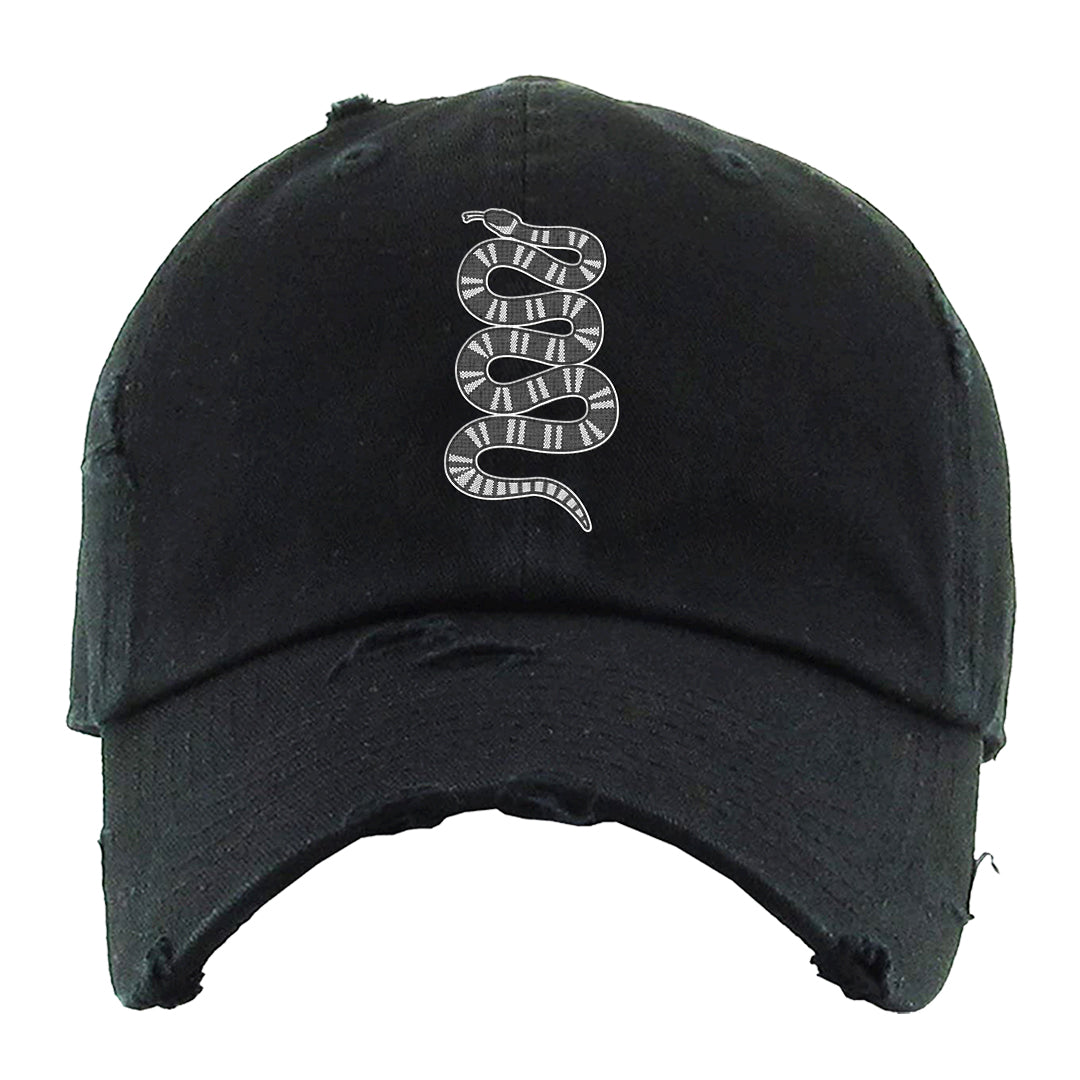 Black White Hi 85 1s Distressed Dad Hat | Coiled Snake, Black