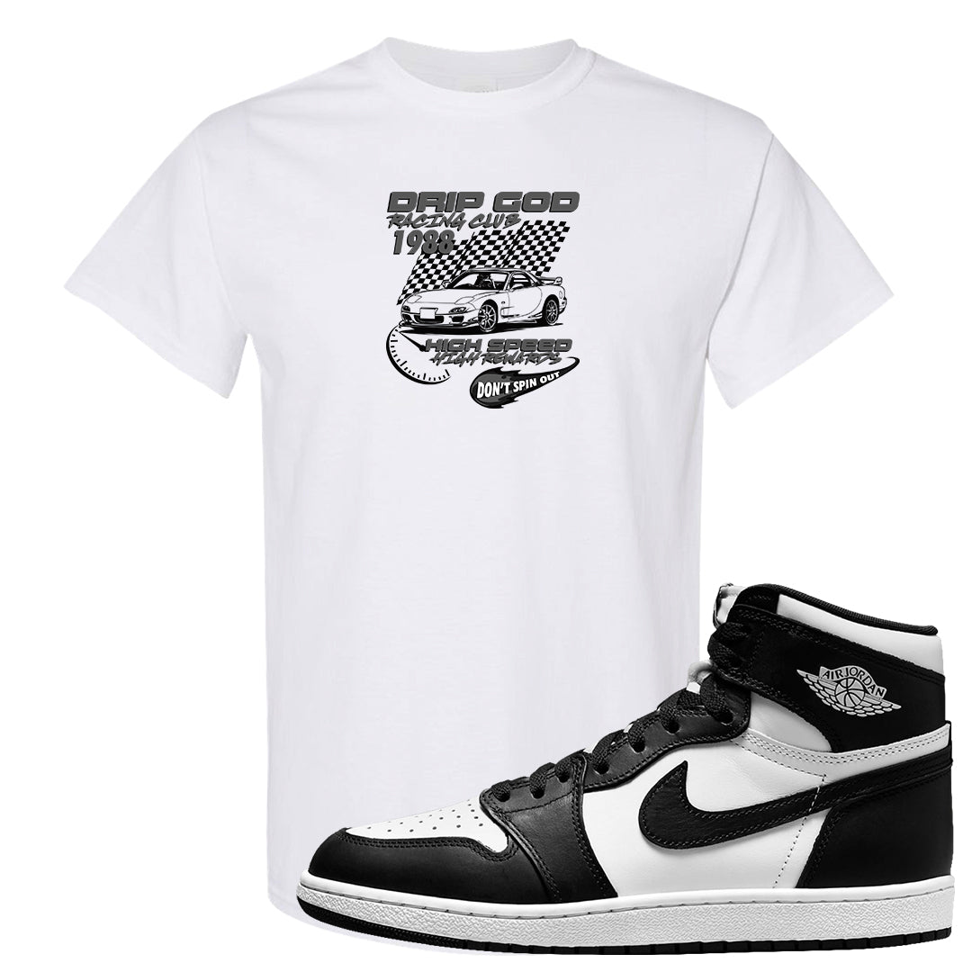 Black White Hi 85 1s T Shirt | Drip God Racing Club, White