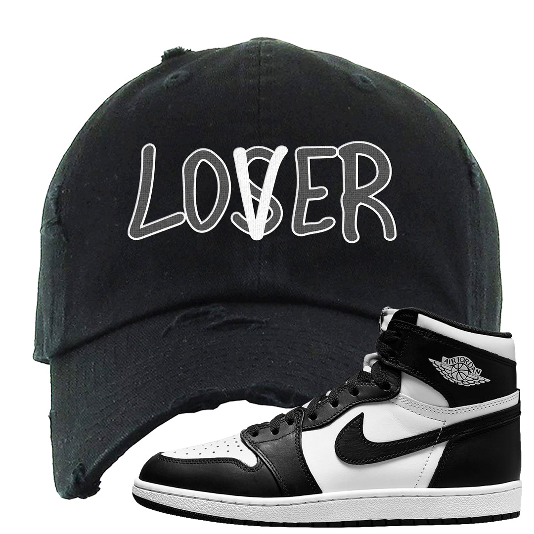 Black White Hi 85 1s Distressed Dad Hat | Lover, Black
