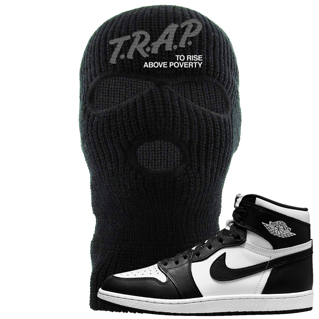 Black White Hi 85 1s Ski Mask | Trap To Rise Above Poverty, Black