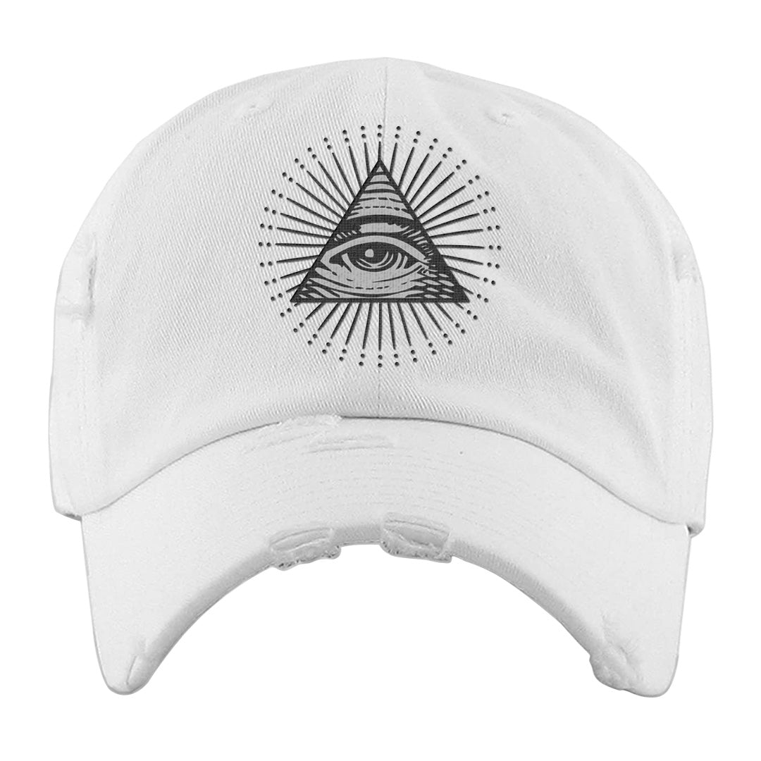 Black Phantom Low 1s Distressed Dad Hat | All Seeing Eye, White