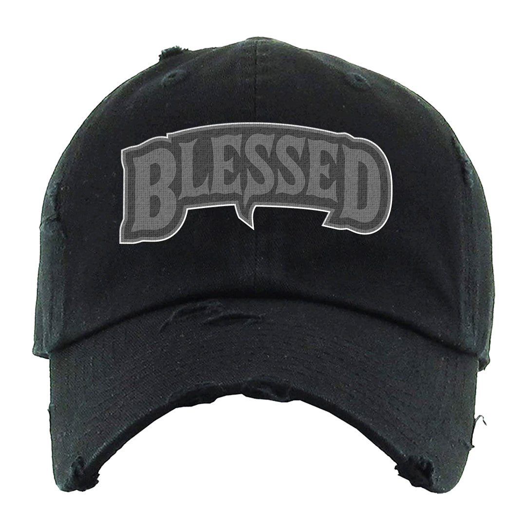 Black Phantom Low 1s Distressed Dad Hat | Blessed Arch, Black