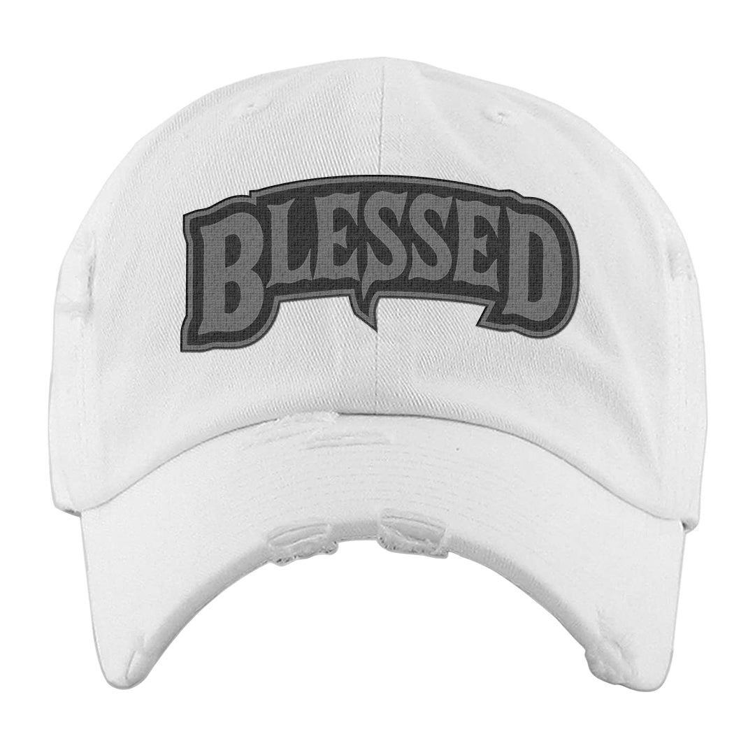 Black Phantom Low 1s Distressed Dad Hat | Blessed Arch, White