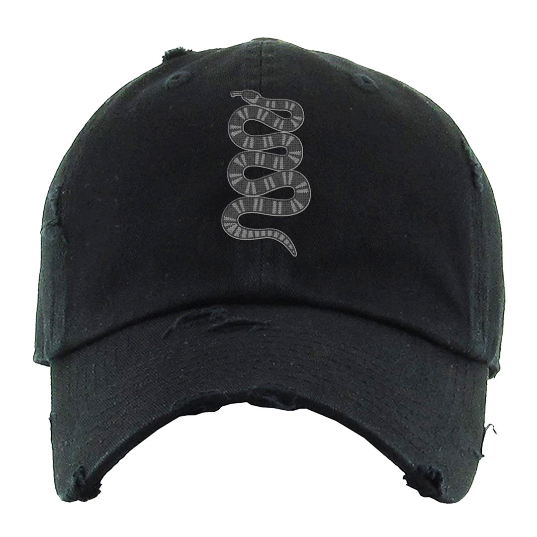 Black Phantom Low 1s Distressed Dad Hat | Coiled Snake, Black