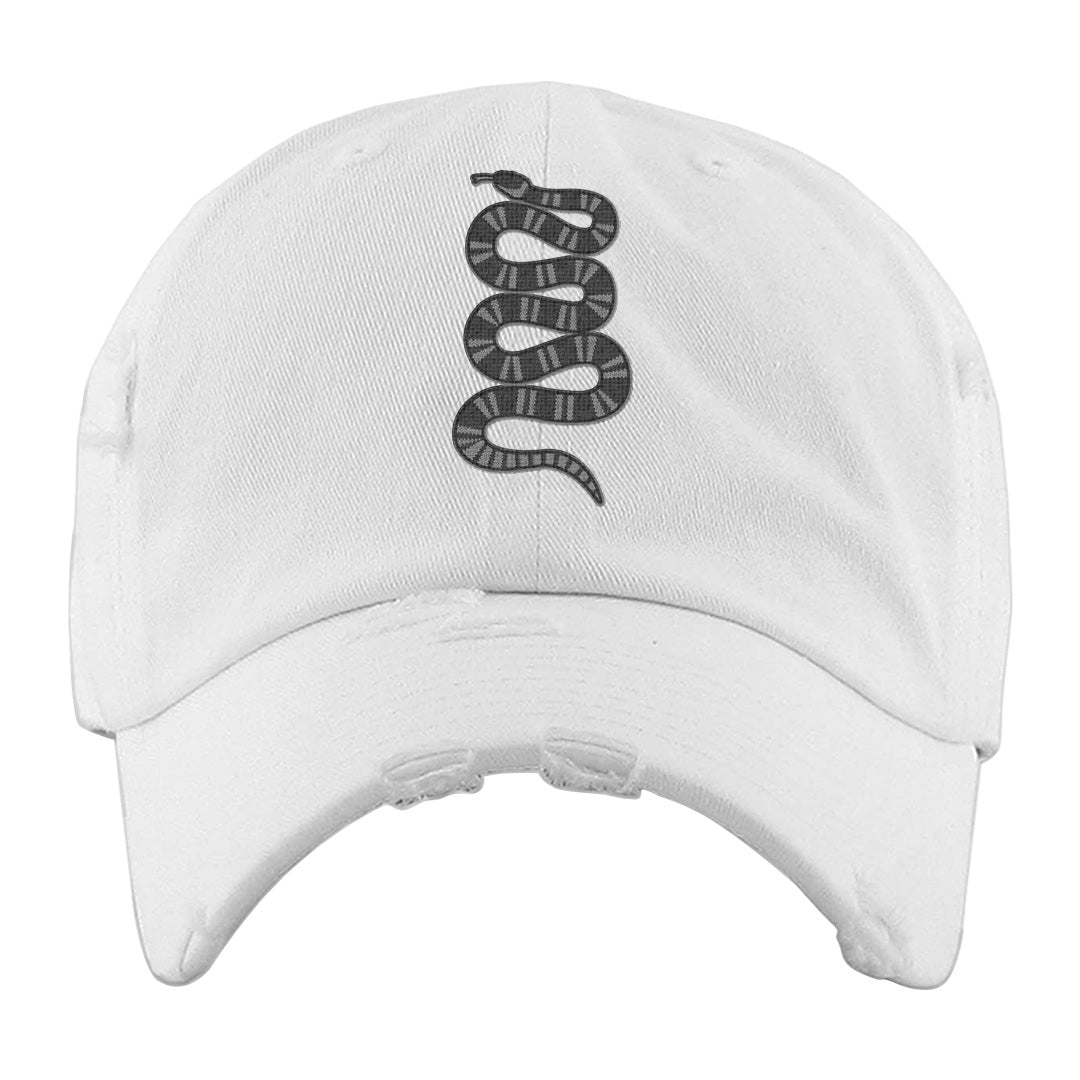 Black Phantom Low 1s Distressed Dad Hat | Coiled Snake, White