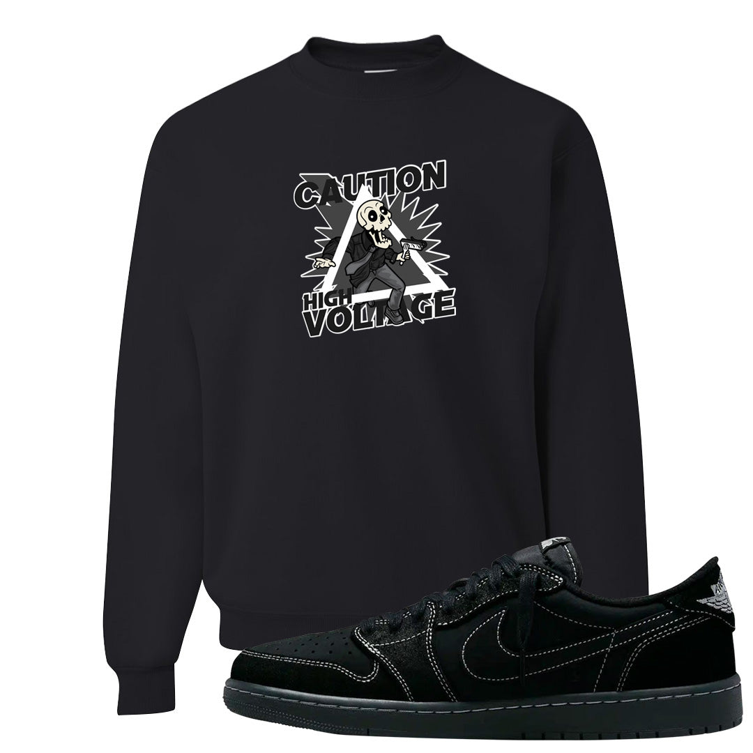 Black Phantom Low 1s Crewneck Sweatshirt | Caution High Voltage, Black