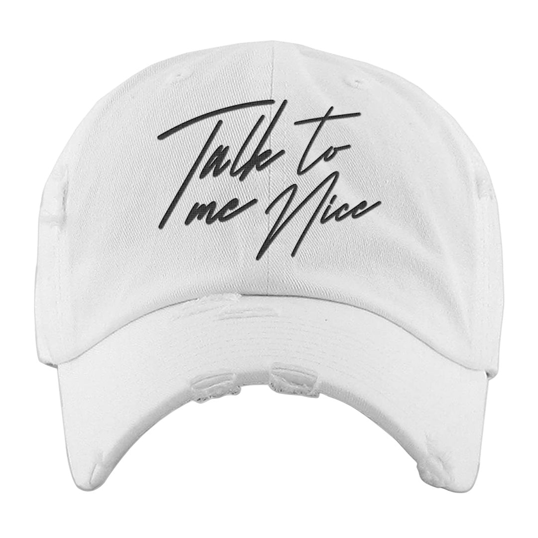 Black Phantom Low 1s Distressed Dad Hat | Talk To Me Nice, White