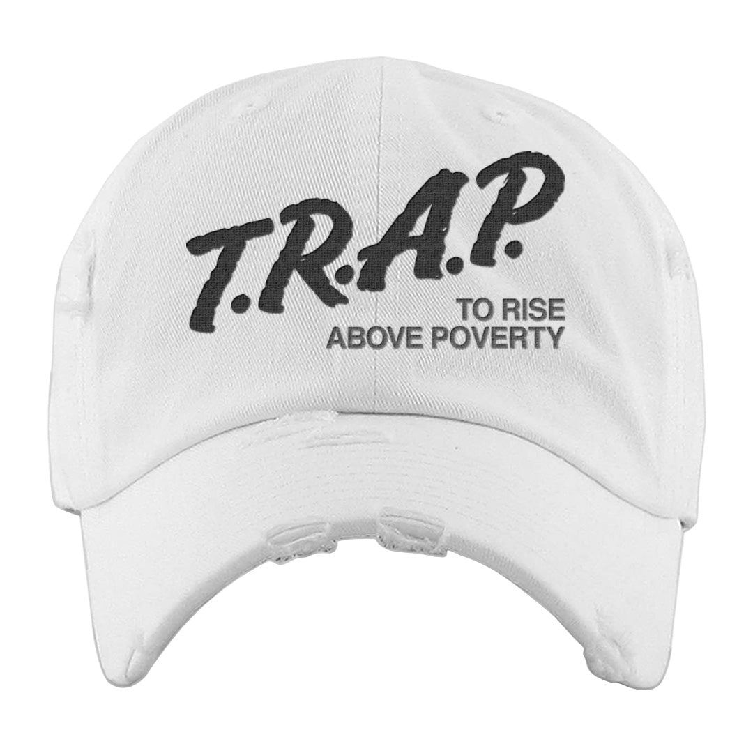 Black Phantom Low 1s Distressed Dad Hat | Trap To Rise Above Poverty, White