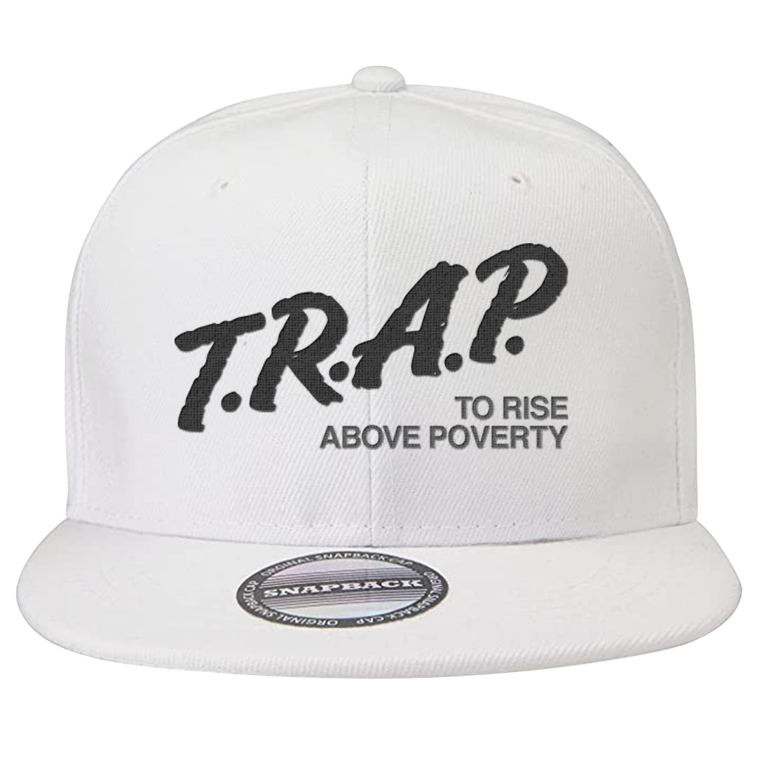 Black Phantom Low 1s Snapback Hat | Trap To Rise Above Poverty, White