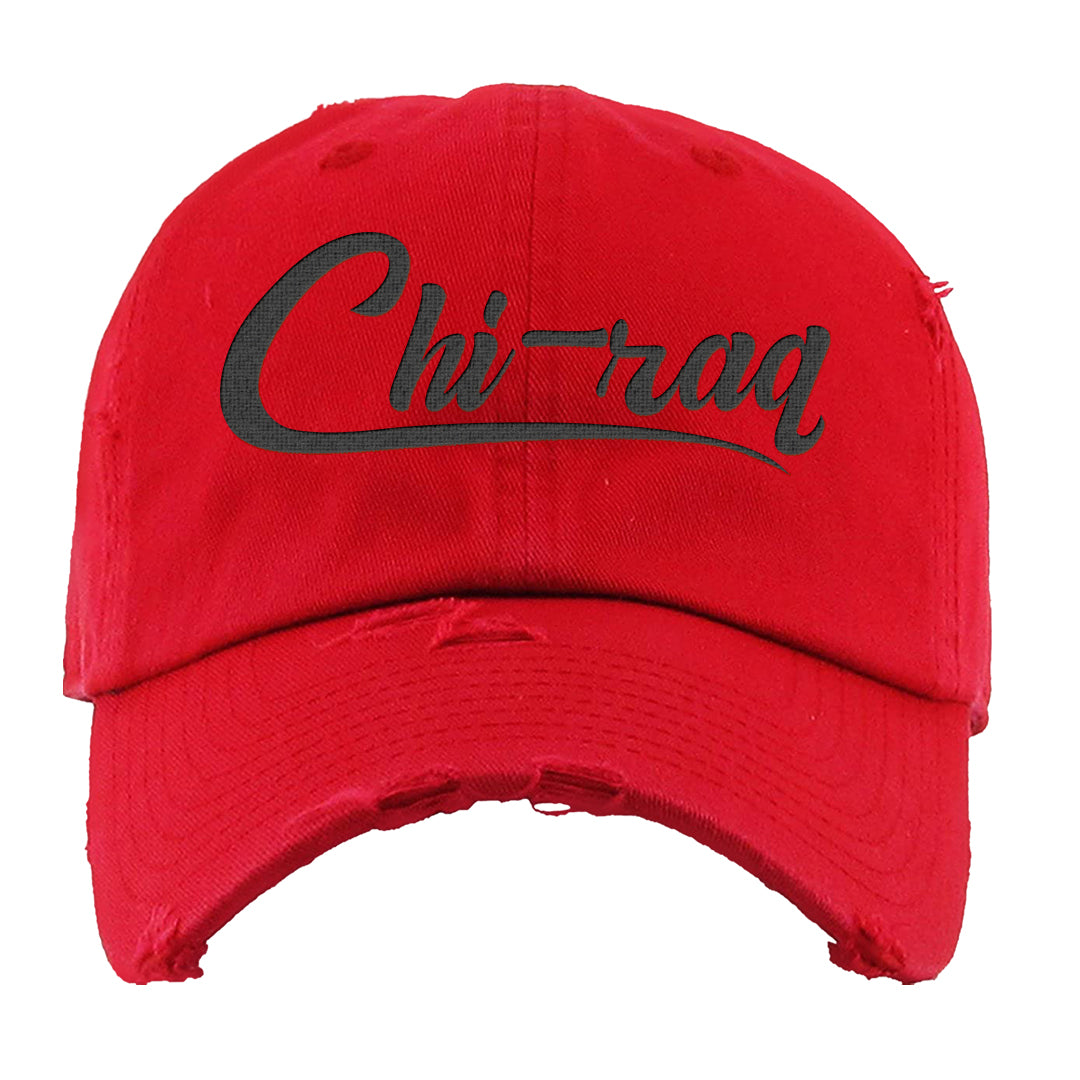 Black White Fire Red Low 1s Distressed Dad Hat | Chiraq, Red