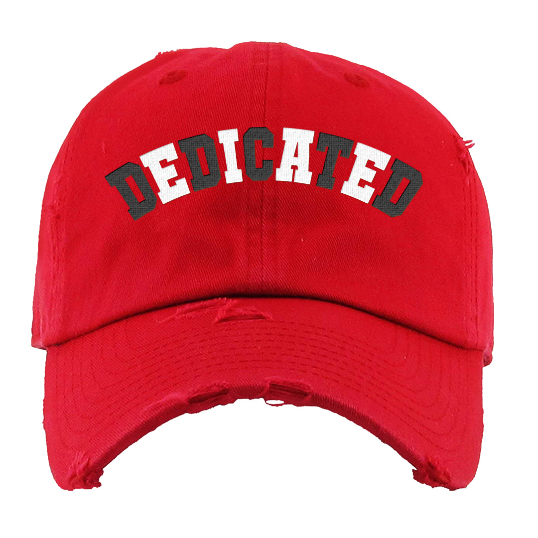 Black White Fire Red Low 1s Distressed Dad Hat | Dedicated, Red