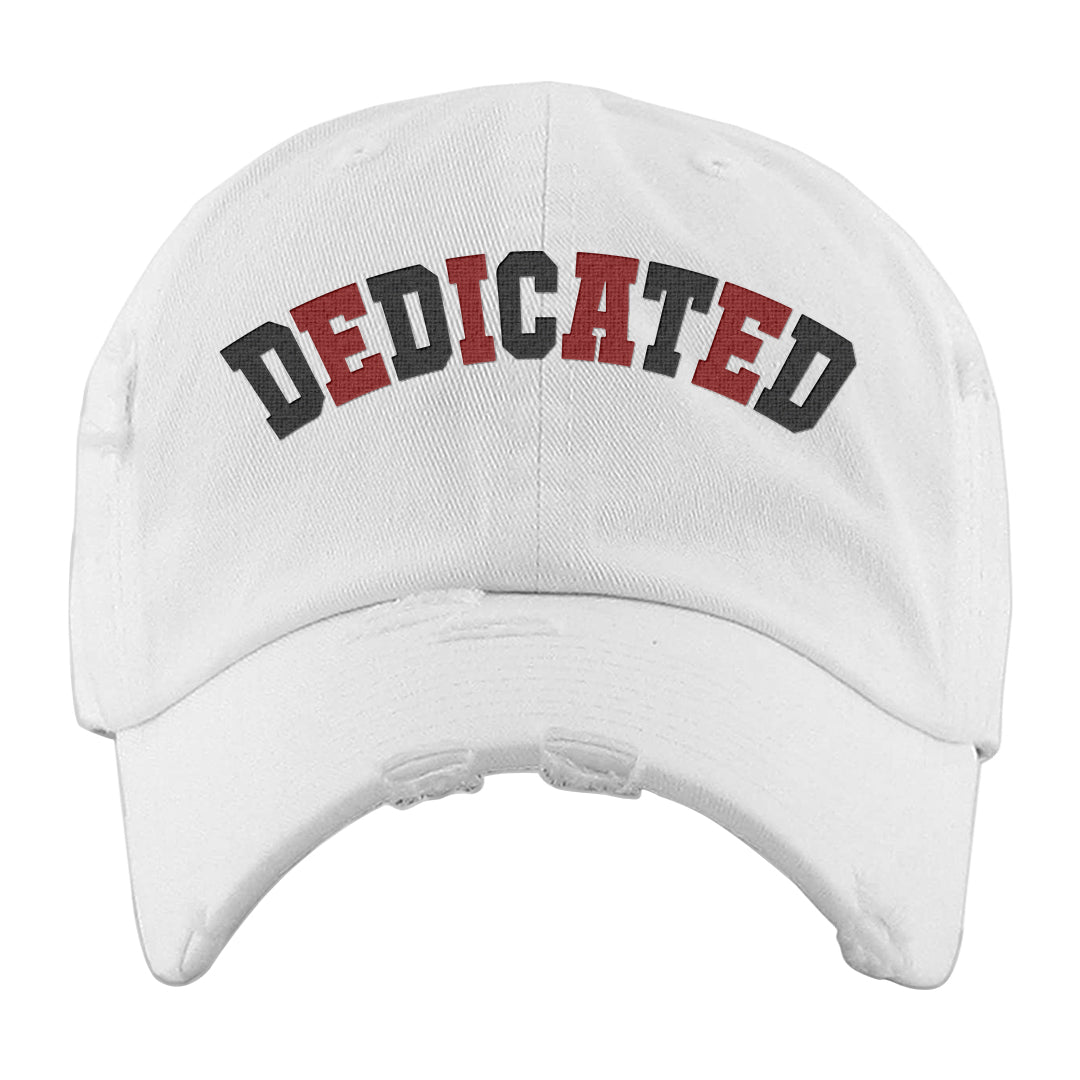 Black White Fire Red Low 1s Distressed Dad Hat | Dedicated, White