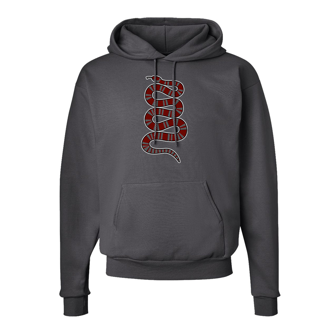 Dark Grey Varsity Red Low 1s Hoodie | Coiled Snake, Smoke Grey