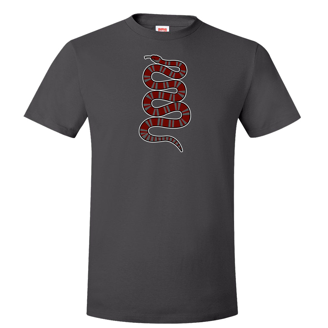 Dark Grey Varsity Red Low 1s T Shirt | Coiled Snake, Smoke Grey